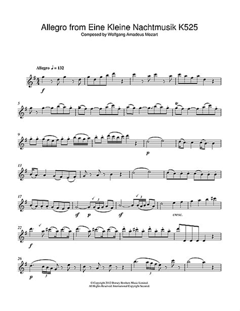 Allegro From Eine Kleine Nachtmusik K525 Sheet Music By Wolfgang Amadeus Mozart Alto Saxophone