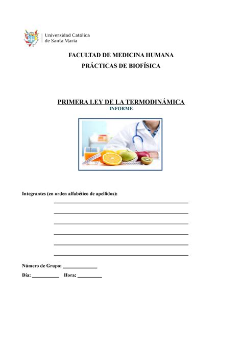 Guia5b Primera Ley Termodinam Informe FACULTAD DE MEDICINA