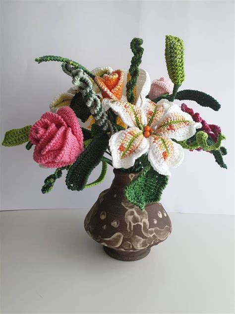 Crochet Bouquet In The Vase Special Crochet Flower Etsy