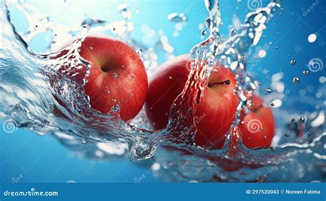 Juicy Red Apple Dripping Water Close Up Macro Photography Stock