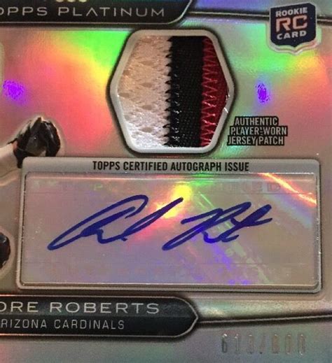 Topps Platinum Andre Roberts Arizona Cardinals Clr Patch Auto Rc