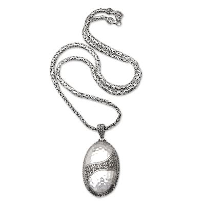 Men's Sterling Silver Necklace with Oval Pendant - Modernized Man | NOVICA