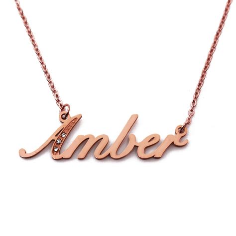 Amber Name Necklace Italic Personalized Jewellery Silver Tone, Gold ...