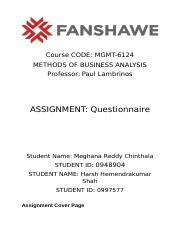 Final Questionnaire Assignment Group1 FINAL Docx Course CODE MGMT