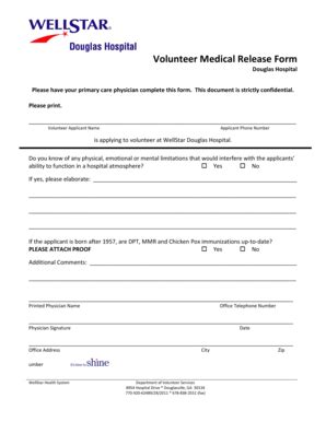 Fillable Online Wellstar Volunteer Medical Release Form Douglas