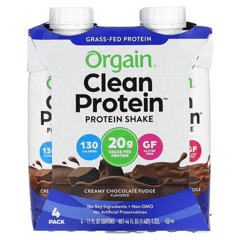 Orgain Clean Protein Shake Creamy Chocolate Fudge 4 Pack 11 Fl Oz 330 Ml Each