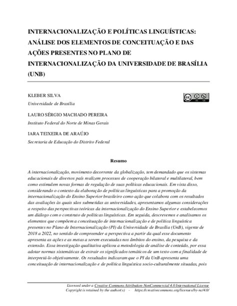 Pdf Internacionalização E Políticas Linguísticas Análise Dos