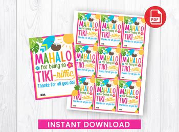 Mahalo For Being So Tikiriffic Gift Tags Beach Teacher Appreciation