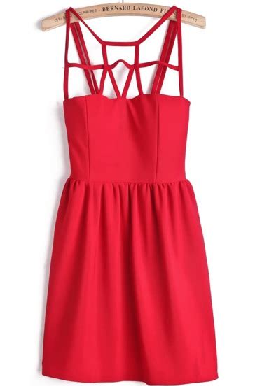 Cut Out Upper Sleeveless Red Smock Dress Romwe