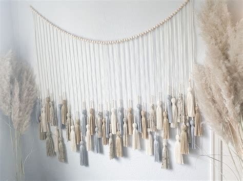 Neutral Tassel Wall Hanging Tapestry Above Bed Decor Etsy