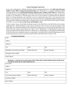 Fillable Online Former Participant Claim Form If You Were A Participant