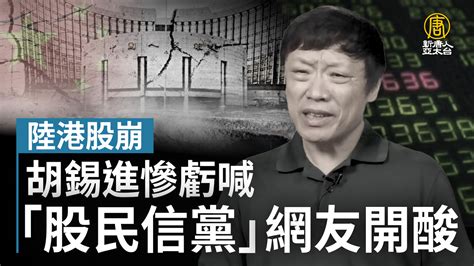 陸港股崩 胡錫進慘虧喊「股民信黨」 網友開酸 新唐人亞太電視台