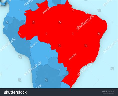 Brazil Red On Blue Political Map Stock Illustration