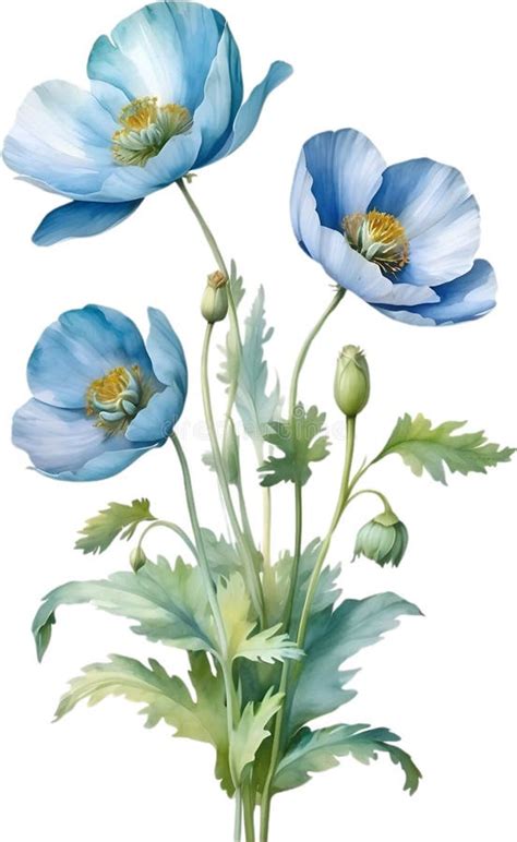 Watercolor Painting Of Himalayan Poppy Flower Illustration Of Flowers