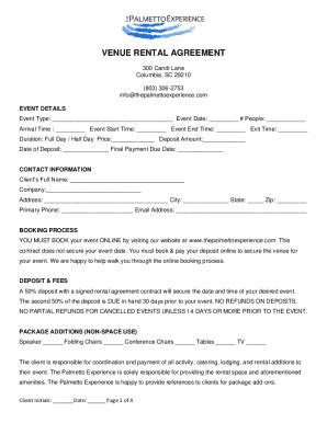 Fillable Online Venue Rental Agreement Fax Email Print Pdffiller