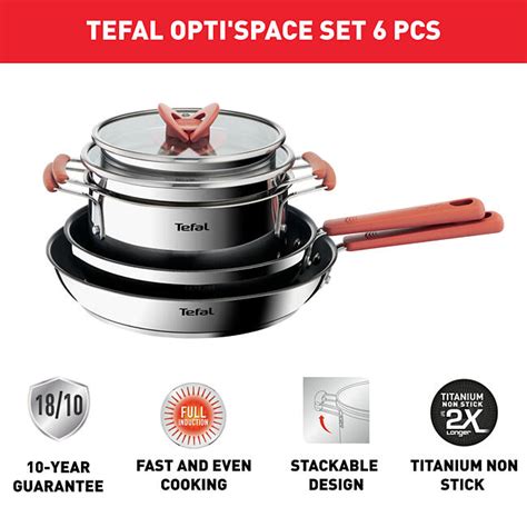 Tefal Opti Space Stainless Steel Piece Pots Pans Set Stewpots