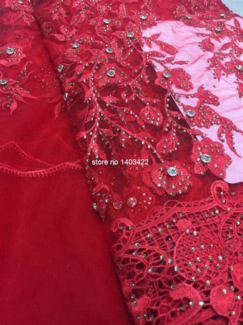 New Red African Appliqued Tulle Lace Fabric Wholesale African Party