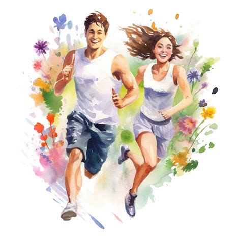 Closeup Photo Of Wedding Couple In Watercolor Athletic Couple With