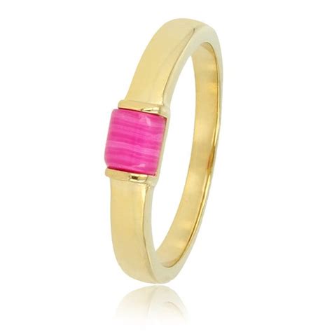 My Bendel Goudkleurige Ring Met Rose Stripe Agate Edelsteen