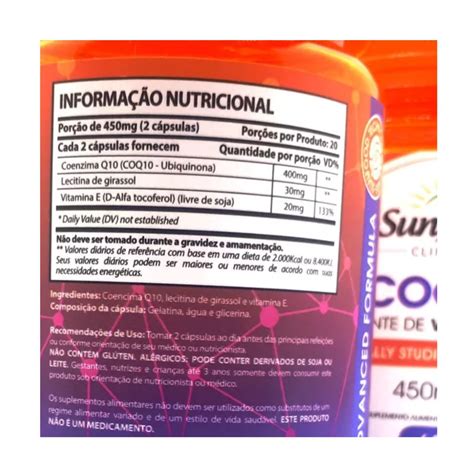 Coenzima K10 Ubiquinona 450mg Vitamina E Sunfood