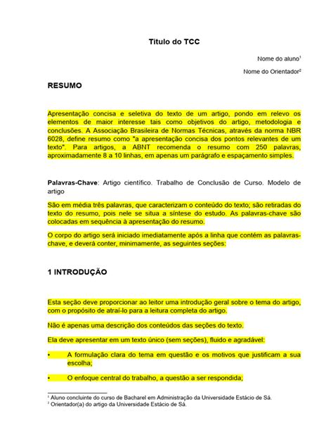 Modelo de TCC | Download grátis PDF | Abstract (resumo) | Brasil