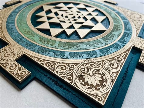 With Motif Sri Yantra Wall Art Laser Cut Sacred Geometry Wood Yantra