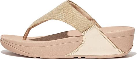 Fitflop Lulu Shimmerlux Toe Post Sandalen Beige Vrouw Schoenen Nl