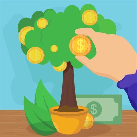 Una mano poniendo una moneda en un árbol Vector Premium