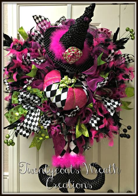 Pink Harlequin Witch Deco Mesh Wreath By Twentycoats Wreath Creations