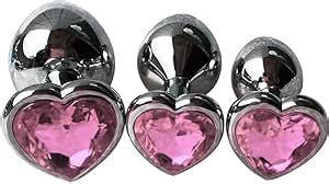 Amazon 3Pcs Set Luxury Metal Butt Toys Heart Shaped Anal Trainer Jewel Butt Plug Kit S M