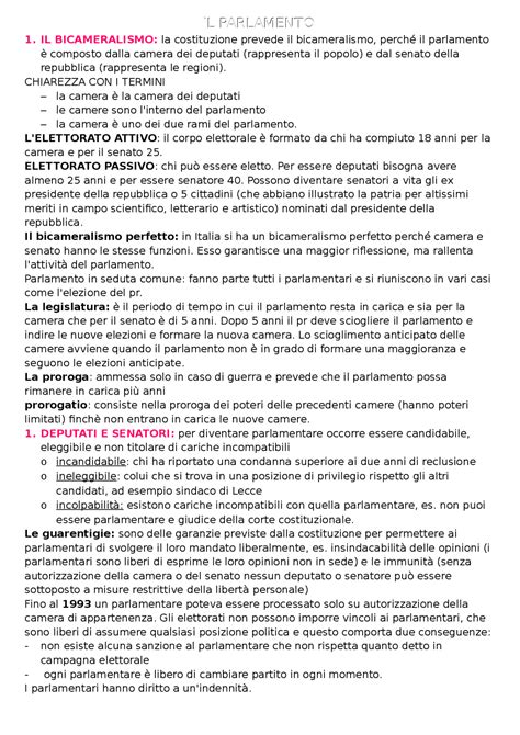 Organi Costituzionali Appunti Di Diritto Ed Economia Politica Docsity