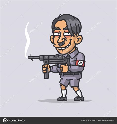 Hitler Holding Machine Gun And Smiling Funny Character Stock Vector