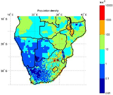 Population Density Over Southern Africa Ciesin 2010 In South Africa Download Scientific