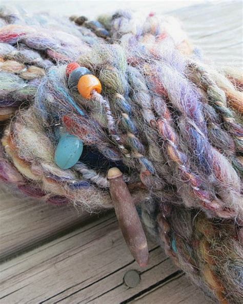 Handspun Art Yarn Beaded Yarn Shell Yarn Primitive Yarn Etsy