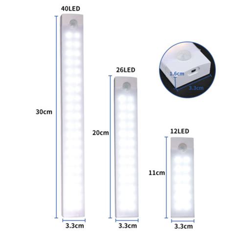 Led Pir Motion Sensor Strip Light Usb Rechargeable Magnetic Cabinet Closet Lamps Ebay