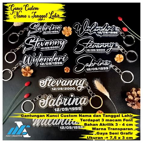 Jual Gantungan Kunci Akrilik Custom Nama Dan Tanggal Lahir Sehari Jadi