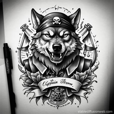 Old School Tattoo of Pirate Were-Wolf in Storm | Stable Diffusion Online