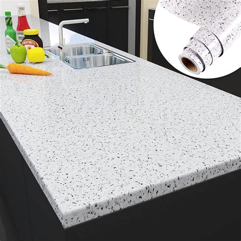 Yenhome Large Size 30x118 White Granite Countertop Contact Paper Waterproof Granite Wallpaper