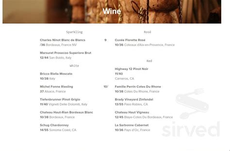 Joshua Wilton House menu in Harrisonburg, Virginia, USA