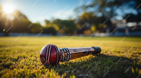 Premium AI Image | Cricket Bat and Ball on Grass Background UHD