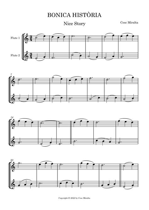 Bonica Histo Ria Fl Duet By Cesc Miralta Sheet Music For Flute Duet At