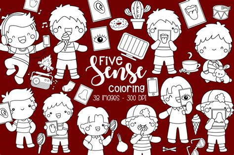 Five Sense Clipart Kids Boy Coloring Graphic By Inkley Studio