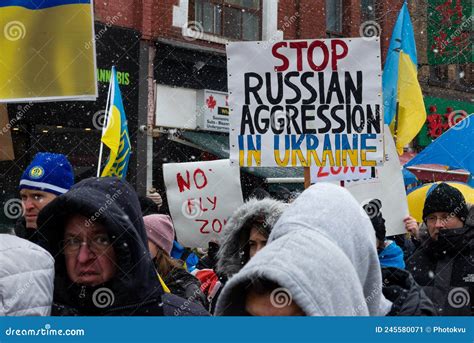 Protestors With Banners And Ukrainian Flags Editorial Photo Image Of