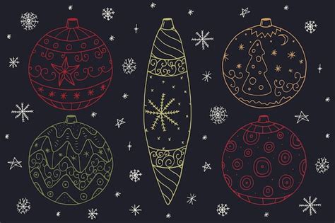 Colecci N De Bolas De Navidad En Estilo Doodle Ilustraci N De Vector