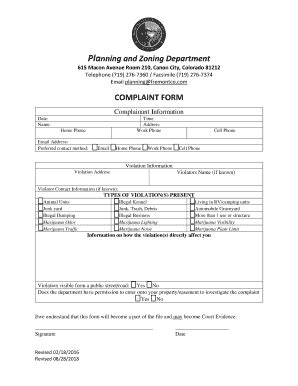 Fillable Online Planning And Zoning Department Complaint Form Fax Email