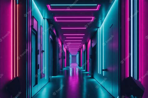 Premium Ai Image Neon Lights In A Dark Hallway With Dark Neon