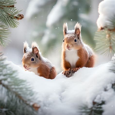 Premium AI Image | two squirrels in the snow