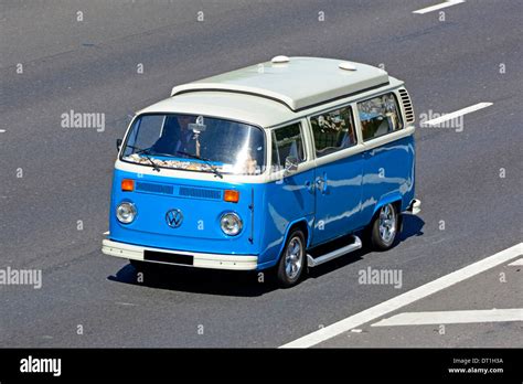 Classic Iconic Blue And White VW Volkswagen Camper Van With Lowered