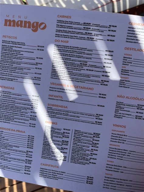 Menu At Mango Bar De Praia Aracaju Rod In Cio Barbosa