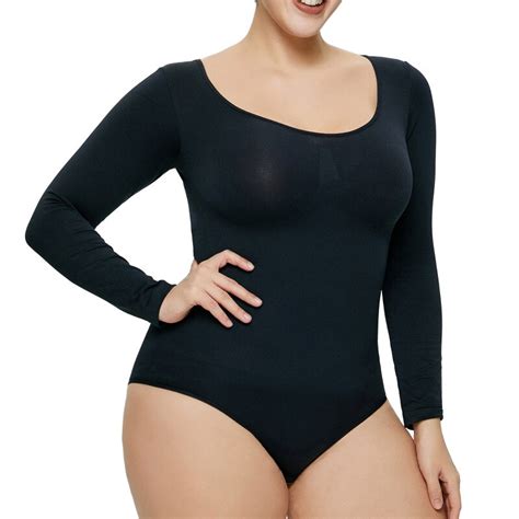 Sh 0042 Bodysuit De Manga Comprida Feminino Top Shaping Do Corpo